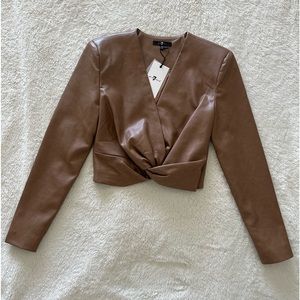 NWT❗️Brand New Faux leather brown crop top long sleeve size xs.